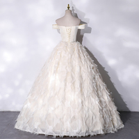 Champagne A line long ball gown dress evening dress - Thumbnail 3