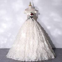 Champagne A line long ball gown dress evening dress - Thumbnail 4