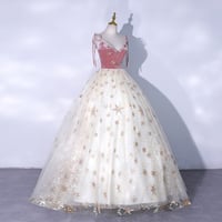 Cute v neck tulle long ball gown dress with stars - Thumbnail 2