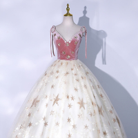 Cute v neck tulle long ball gown dress with stars - Thumbnail 1