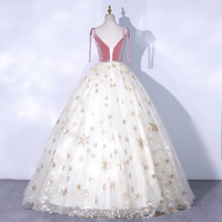 Cute v neck tulle long ball gown dress with stars - Thumbnail 3