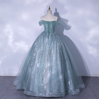 Blue tulle sequins long prom dress evening gown - Thumbnail 3