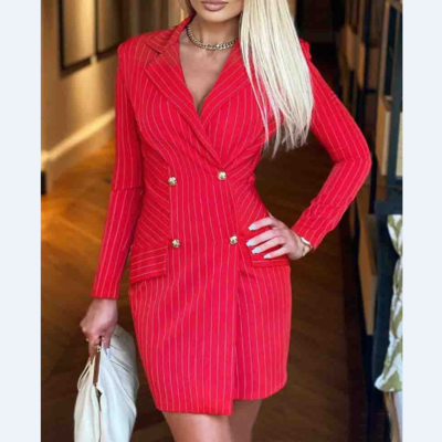 Striped lapel double-breasted dress - Thumbnail 1