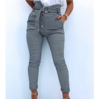 Casual Plaid Button Tight Pants - Thumbnail 2