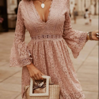Women'S Sexy Lace Long Sleeve Dress - Thumbnail 1