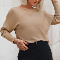 Casual Long-Sleeved Solid Color Bat Sleeve Sweater - Thumbnail 1