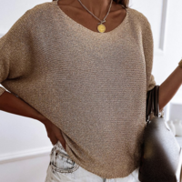 Casual Long-Sleeved Solid Color Bat Sleeve Sweater - Thumbnail 2