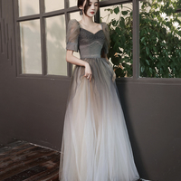 Cute tulle beads long A line prom dress evening gown - Thumbnail 2