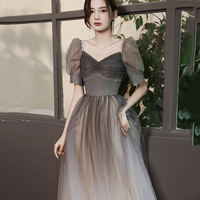 Cute tulle beads long A line prom dress evening gown - Thumbnail 3