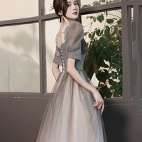 Cute tulle beads long A line prom dress evening gown - Thumbnail 6