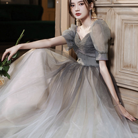 Cute tulle beads long A line prom dress evening gown - Thumbnail 7