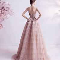 Pink tulle lace long prom dress A line evening gown - Thumbnail 5