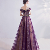 Purple tulle sequins long prom dress A line evening gown - Thumbnail 6