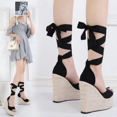 Sandals high-heeled shoes women's slope rome