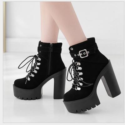 Woman block heel high heel platform ankle boots 
