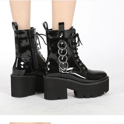 Ankle boots women patent leather lace-up round - Thumbnail 2