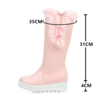 Warm Fur Knee High Boots Women Snow Boots - Thumbnail 6