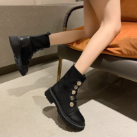 Fashion Lace up High Heels Mid Calf Black Round - Thumbnail 5