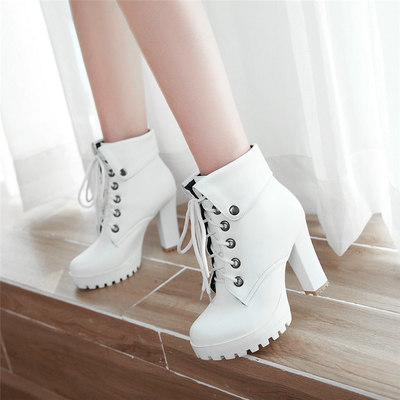 Women platform ankle boots martin black white 