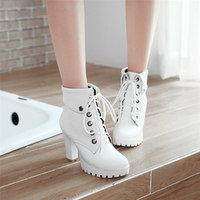 Women Platform Ankle Boots Martin Black White  - Thumbnail 2