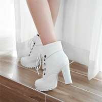 Women Platform Ankle Boots Martin Black White  - Thumbnail 1
