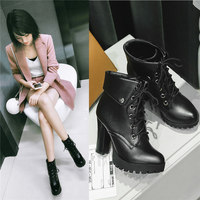 Women Platform Ankle Boots Martin Black White  - Thumbnail 5