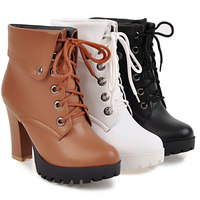 Women Platform Ankle Boots Martin Black White  - Thumbnail 8