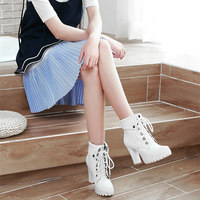 Women Platform Ankle Boots Martin Black White  - Thumbnail 3