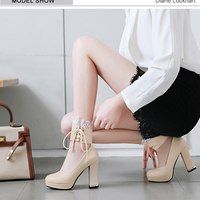 Spring Vintage Women Chunky Block High Heel - Thumbnail 5