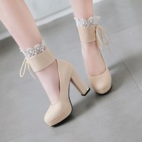 Spring Vintage Women Chunky Block High Heel - Thumbnail 3
