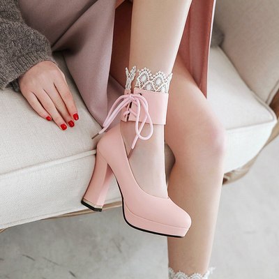 Spring vintage women chunky block high heel
