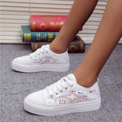  fashion summer casual white shoes cutouts lace