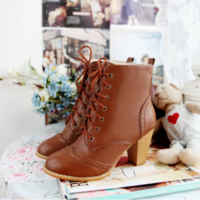 Fashionable British Style Round Headed Thick Heel - Thumbnail 6