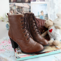 Fashionable British Style Round Headed Thick Heel - Thumbnail 7