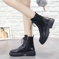Beige Black Plush Warm Fur Ankle Boots - Thumbnail 7