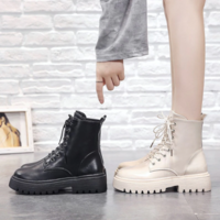 Beige Black Plush Warm Fur Ankle Boots - Thumbnail 3