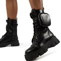 Sexy Chunky Boots Fashion Pocket Platform Boots - Thumbnail 1