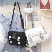 Cinnamoroll Kuromi Sanrio White Black Blue Pastel Stripe Embroidery Shoulder Messenger Bag - Thumbnail 1