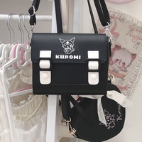 Cinnamoroll Kuromi Sanrio White Black Blue Pastel Stripe Embroidery Shoulder Messenger Bag - Thumbnail 6