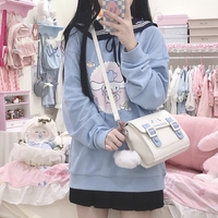 Cinnamoroll Kuromi Sanrio White Black Blue Pastel Stripe Embroidery Shoulder Messenger Bag - Thumbnail 2