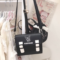 Cinnamoroll Kuromi Sanrio White Black Blue Pastel Stripe Embroidery Shoulder Messenger Bag - Thumbnail 3
