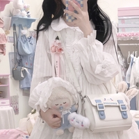 Cinnamoroll Kuromi Sanrio White Black Blue Pastel Stripe Embroidery Shoulder Messenger Bag - Thumbnail 4