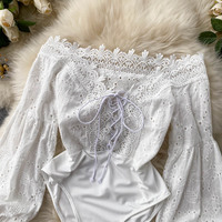  Jumpsuit Women Sexy Off Shoulder Lace Up  - Thumbnail 2