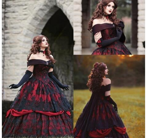 plus size red and black wedding dresses Gothic Belle Plus Size Fantasy Gown Custom Romantic Threads