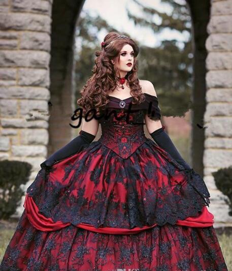 black lace red dress Red & Black Brocade Lace-Up Dress