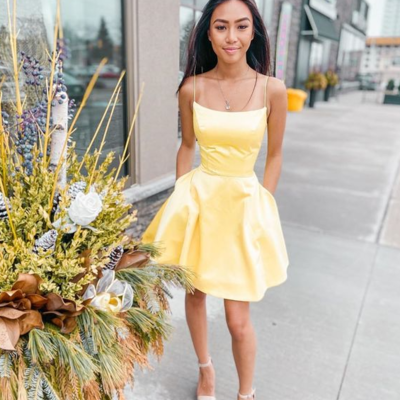 Cute yellow short homecoming dress - Thumbnail 4