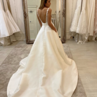 v neck satin lace long wedding dress - Thumbnail 1