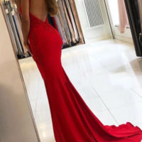 Mermaid v neck prom dress evening dress with lace - Thumbnail 1