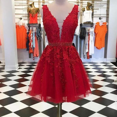 Straps v-neck short prom dress,sweet 16 dress - Thumbnail 3