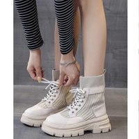 Fashion Lace Up Chunky Motorcycle Boots Female - Thumbnail 1